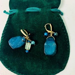 REDUCED! Quartz and crystal hunter green earrings with little beads